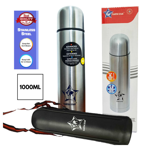 Earthstar Stainless Steel Vacuum Flask 500ml, 750ml, 1000ml Silver