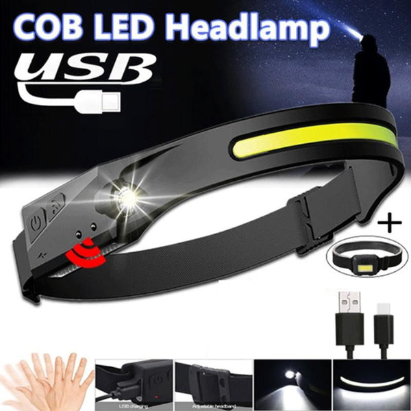 Led COB Headlight Powerful LED Headlight USB Rechargeable Headlamp