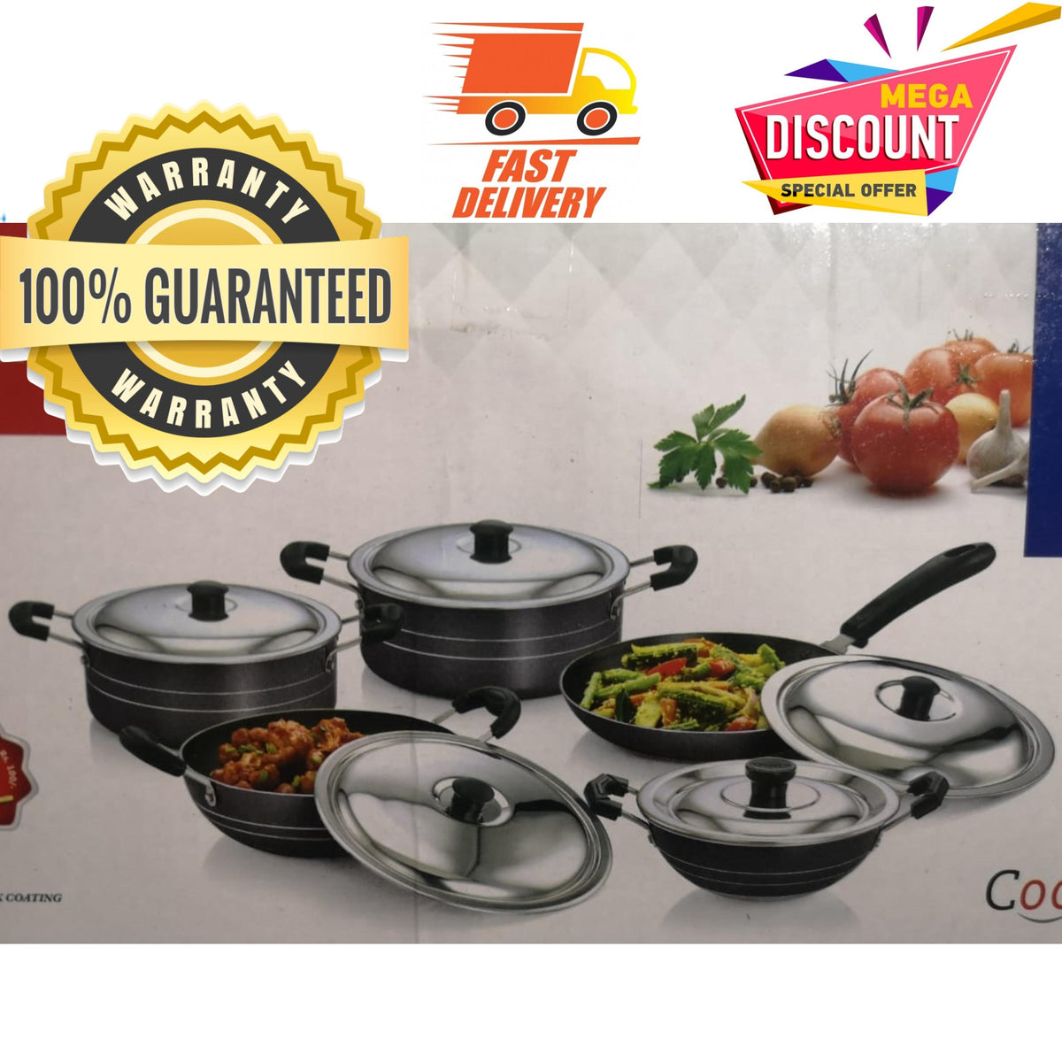 Bigene 10pc Cookware Set with Triple Layer Non-Stick Coating - (2 Casseroles
