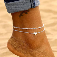 1pcs Mini Love Heart Thin Chain Anklet Set Simple Minimalist Ankle Bracelet