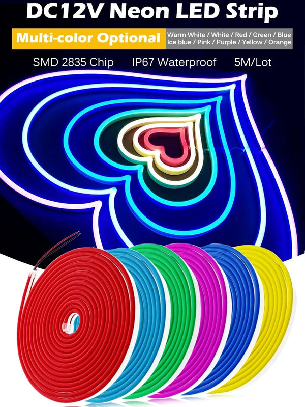 Neon LED Strip Light 5 Meter Waterproof Narrow Lamp Neon Sign Light 2835