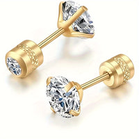 Pair of 4mm White Synthetic Zirconia Earrings with Floral Relief Design and