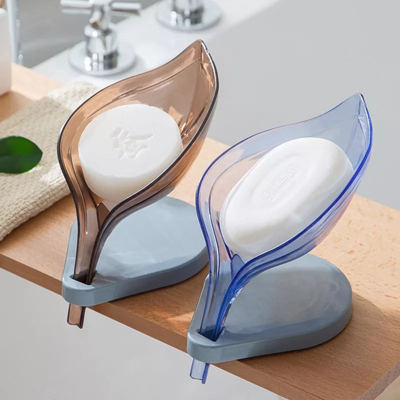Bathroom Leaf Shape Plastic Soap Box Drain Shelf Stand Storage Plate Tray