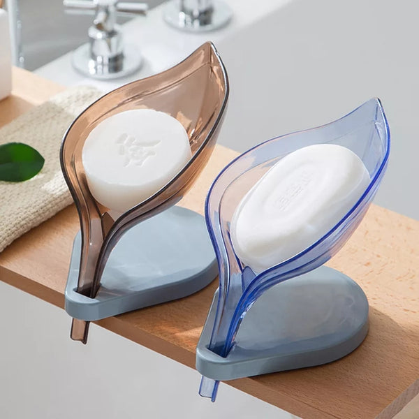 Bathroom Leaf Shape Plastic Soap Box Drain Shelf Stand Storage Plate Tray