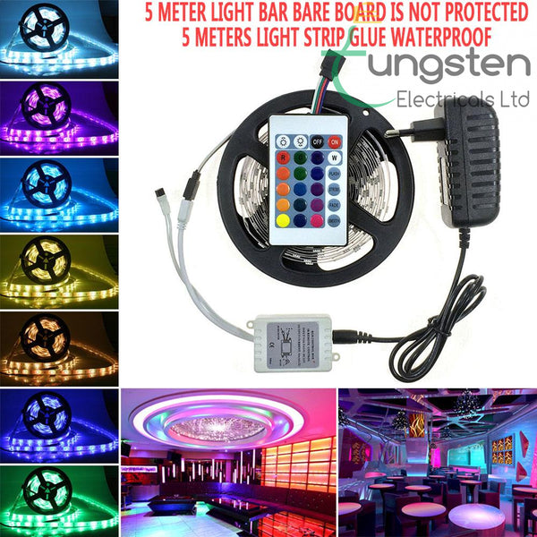 2835 RGB LED Strip Light with Power Adapter 300 LEDs/5m DC 12v High Lumen