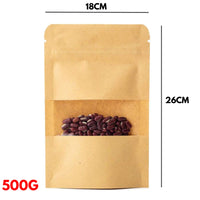 500g - Kraft Paper Bag Stand Up Pouch Food Zip Lock Packaging Window (18cm X