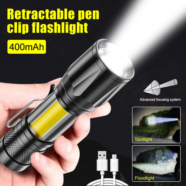 Mini Flashlight COB LED Torch Light Tactical Rechargeable Light Bright Super