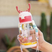 600ml Kids Water Sippy Cup Antler Creative Cartoon Baby Cups with Straws