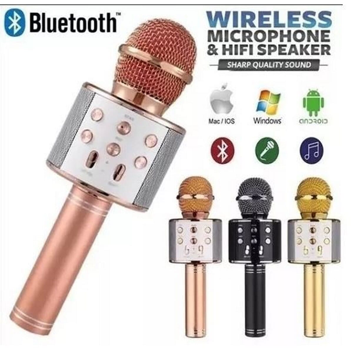 Wireless Handheld Bluetooth Audio Recording and Karaoke Microphone with Speaker