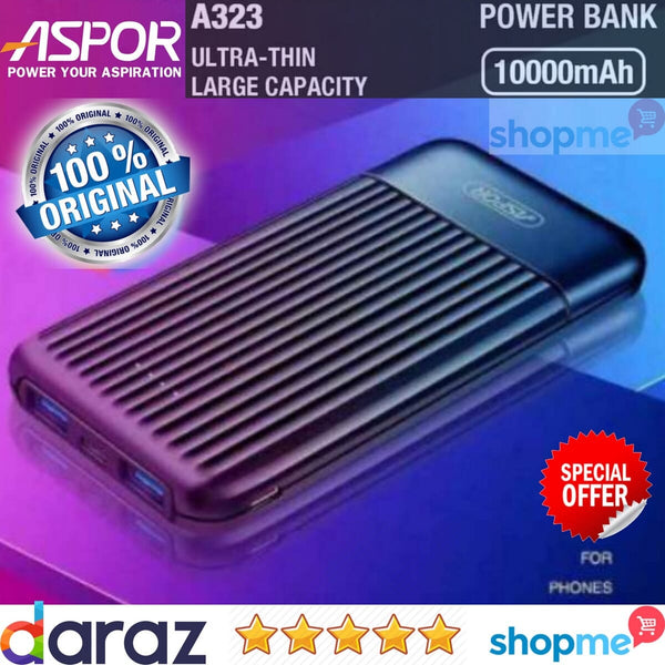 Aspor A323 Powerbank 10000mAh / Fast Charging / LED Display / 2 Input 2 Output