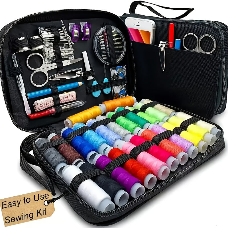 90pcs Compact Travel Sewing Kit with Assorted Threads, Needles, Scissors