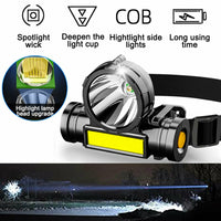 Led Flashlight Emergency Headlamp Waterproof 2 Mode USB Rechargeable Cycling