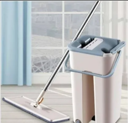 Adjustable Cotton Bucket Scratch Mop with Washable Pads, Hands-Free
