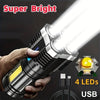 Powerful 4 LED Flashlight with COB Side Light, 4 Modes USB Rechargeable