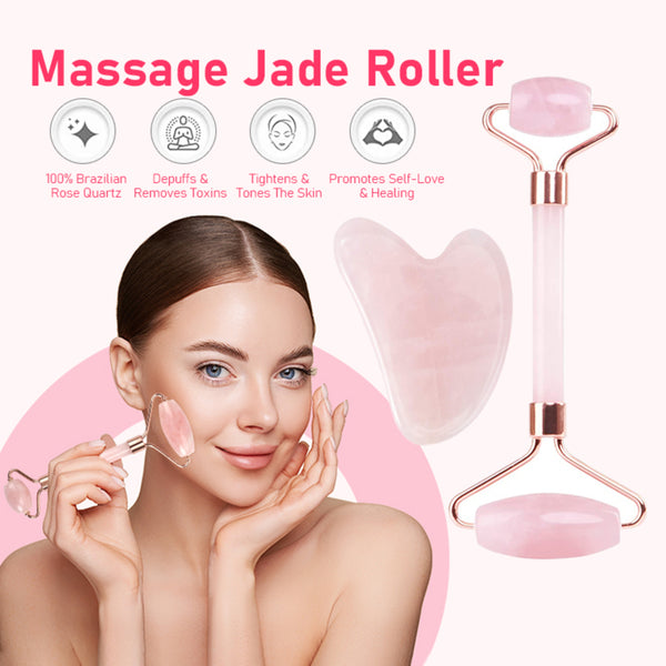 Natural Rose Quartz Roller Facial Jade Roller Stone Gua Sha Face Lifting