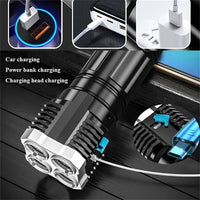Powerful 4 LED Flashlight with COB Side Light, 4 Modes USB Rechargeable