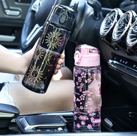 Portable Large Capacity Plastic Water Bottles with Sun and Flowers Design