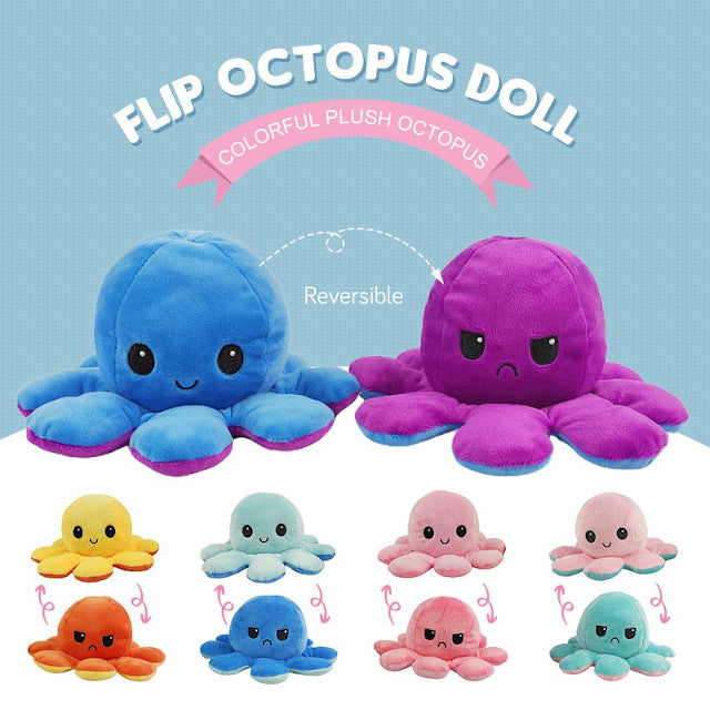 Reversible Moody Flip Octopus Soft Toy Two Sided Face Octopus Plush