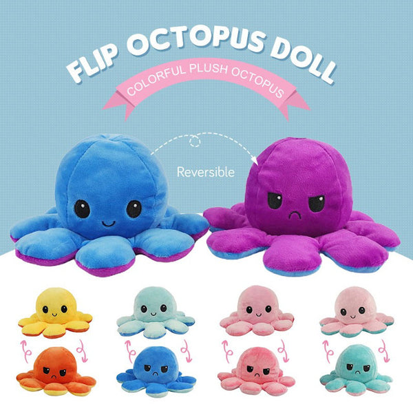 Reversible Moody Flip Octopus Soft Toy Two Sided Face Octopus Plush