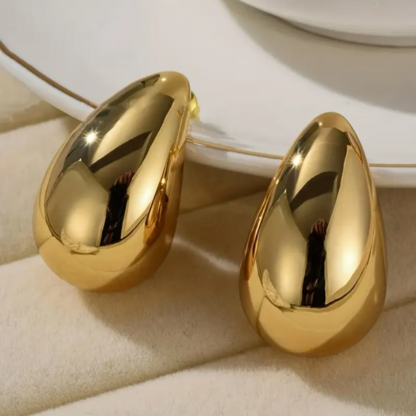 Creative Glossy Chunky Water Drop Shaped Stud Earrings 18k Gold Plated