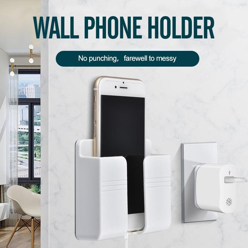 Wall Mount Phone Holder Self-Adhesive Wall Beside Organizer Storage Box