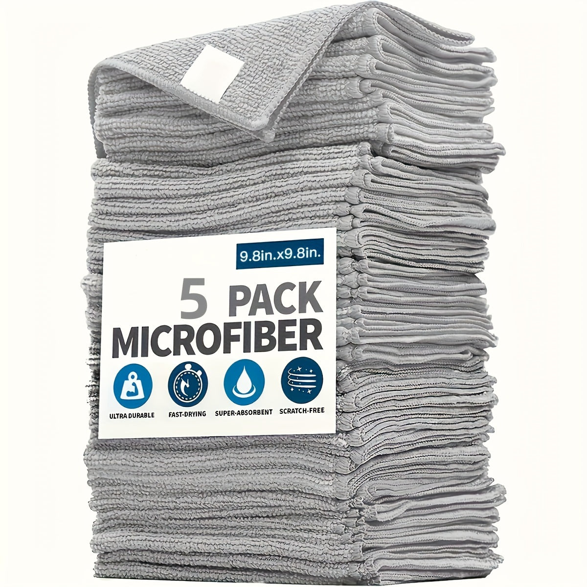 5pcs Kitchen Towel, Ultra-fine Fiber Light Gray Cleaning Cloth Set