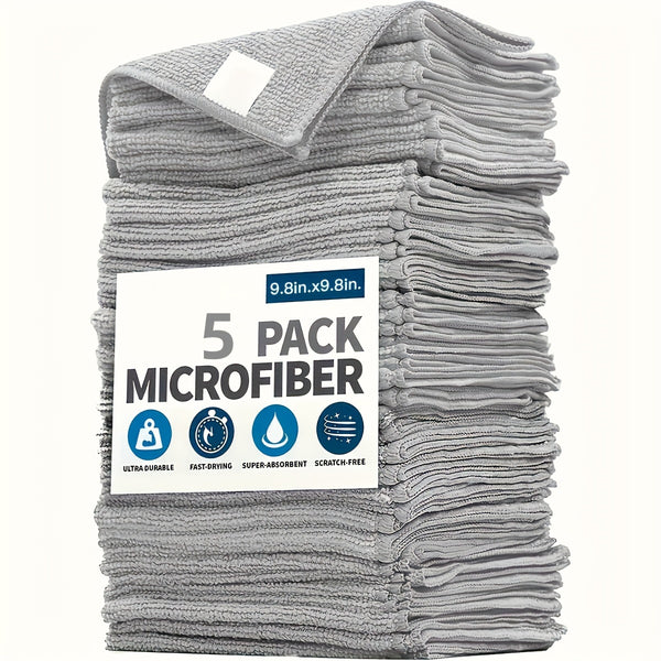 5pcs Kitchen Towel, Ultra-fine Fiber Light Gray Cleaning Cloth Set