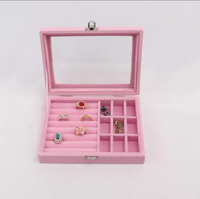 Velvet Glass Ring Earring Jewelry Display Organizer Box Tray Holder Storage Case