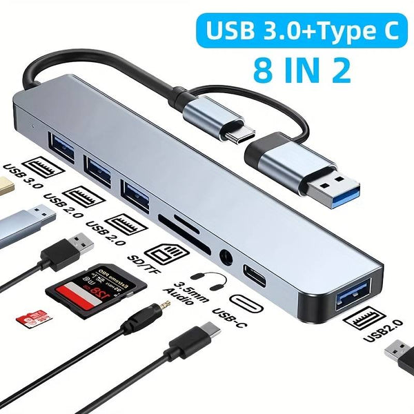 8 in 2 USB +Type C Hub Docking Station with 3.5mm Audio Jack Adapter Micro