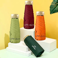 Elegant Mini 5-Fold Sun Umbrella with Golden Handle - Lightweight, Windproof