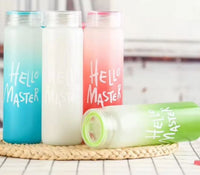 Glass Water Bottle Color Hello Master with Handle