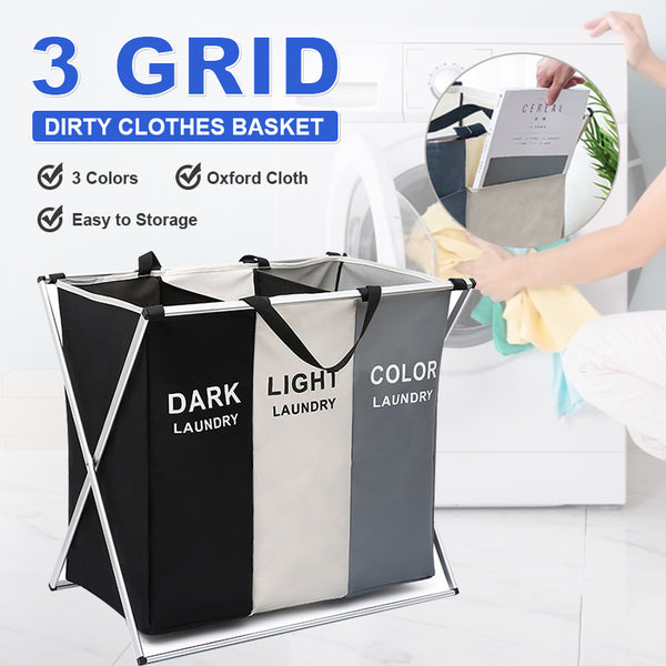 Dirty Clothes Storage Basket Three Grid Organizer Basket Collapsible Large