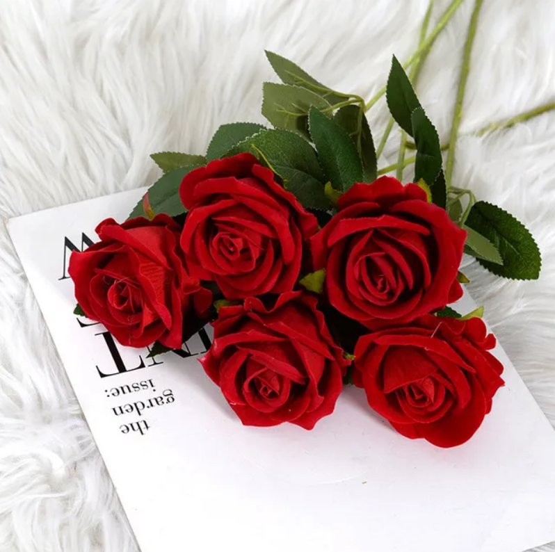 Artificial Rose Flower Red Silk Roses with Stem Wedding Party Home