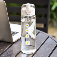 Portable Large Capacity Plastic Water Bottles with Sun and Flowers Design