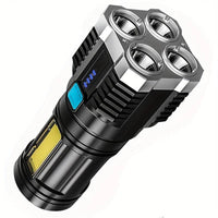 Powerful 4 LED Flashlight with COB Side Light, 4 Modes USB Rechargeable