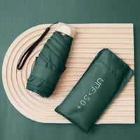 Elegant Mini 5-Fold Sun Umbrella with Golden Handle - Lightweight, Windproof