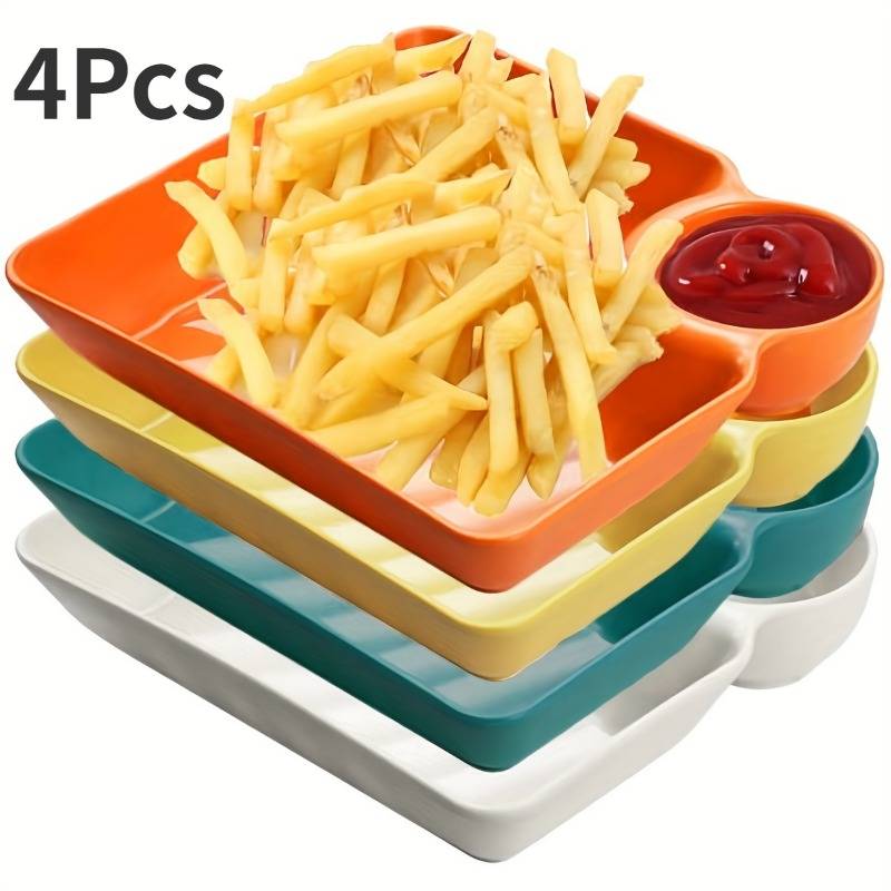 4pcs Plastic Serving Platter Set, Potato Chip Plate, Sturdy Snack Plate