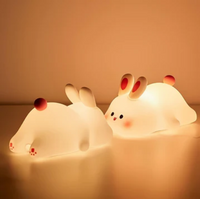 Led Night Lights Cute Sheep Rabbit Silicone Lamp USB Rechargeable Timing