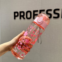 Portable Large Capacity Plastic Water Bottles with Sun and Flowers Design