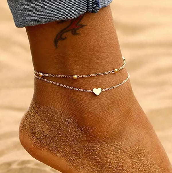 1pcs Mini Love Heart Thin Chain Anklet Set Simple Minimalist Ankle Bracelet