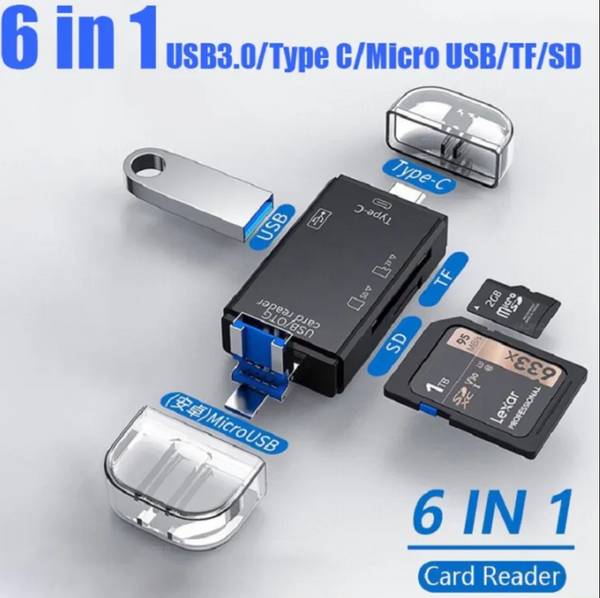 6 in 1 Memory Card Reader with USB 3.0 Type C/USB/Micro Usb/tf/sd Memory