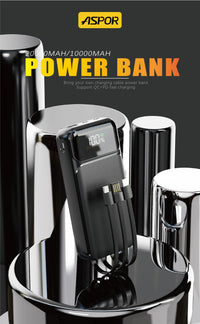 Aspor 10000mAh Power Bank 22.5w 3 in 1 Output - A315