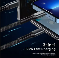 3 in 1 100w Transparent Fast Charging Cable Type C USB Micro for Huawei Oppo