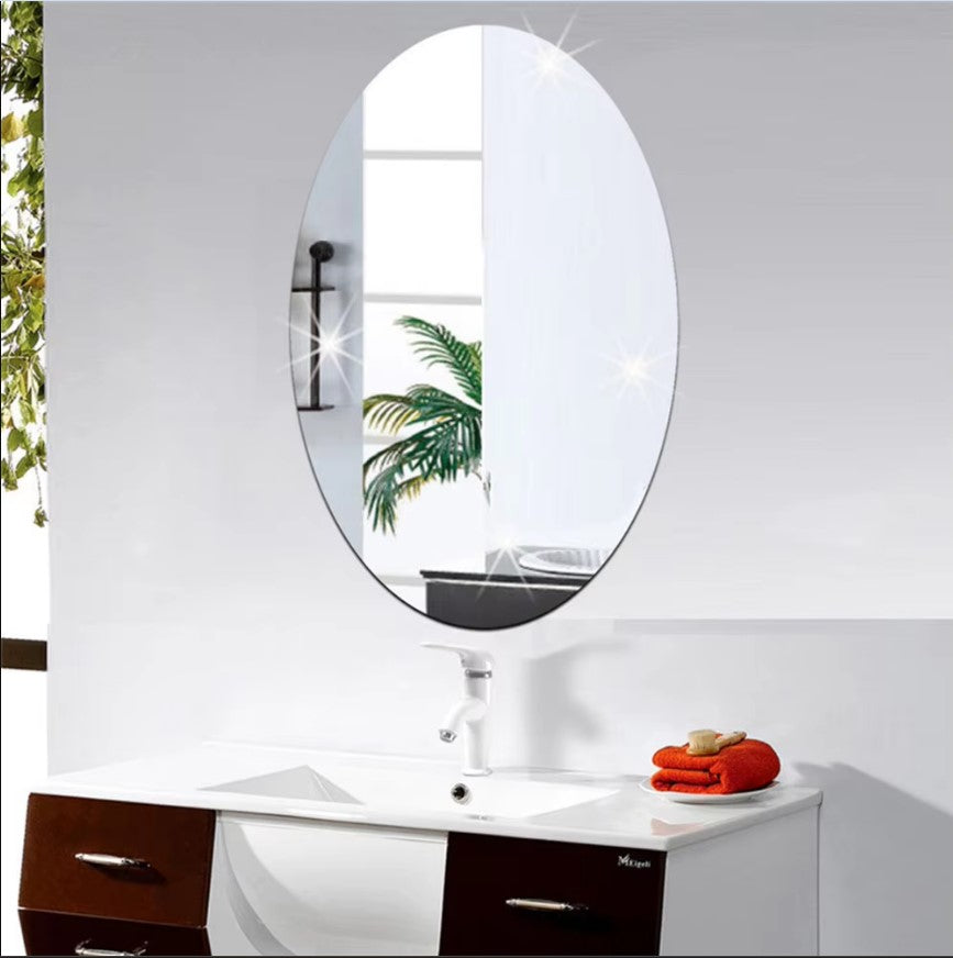 Oval and Rectangle Mirror Wall Stickers HD Acrylic Waterproof Self-adhesive